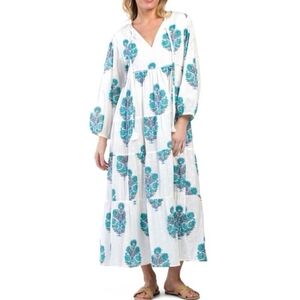 NWT DEBBIE KATZ Floral JANET Long Sleeve Maxi Beach Dress Boho Coastal Resort M